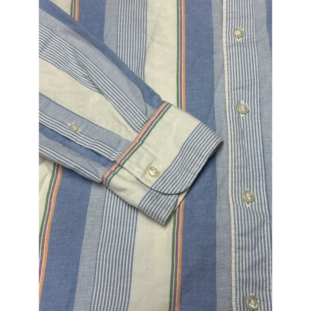 J.Crew Broken-In Oxford Shirt Mens Medium Slim Fit‎ Blue Striped Organic Cotton